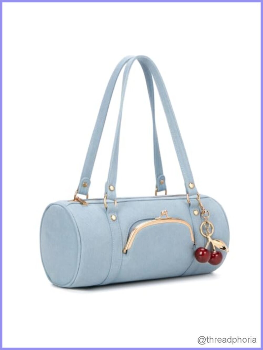 PU Leather Kisslock Barrel Bag Shoulder Handbag Retro Y2K Tote